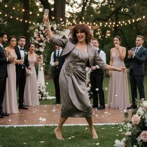 NEW R & M Richards 2 Piece Jacket Dress Women‎ 10 Taupe Gold Flower Bead Event